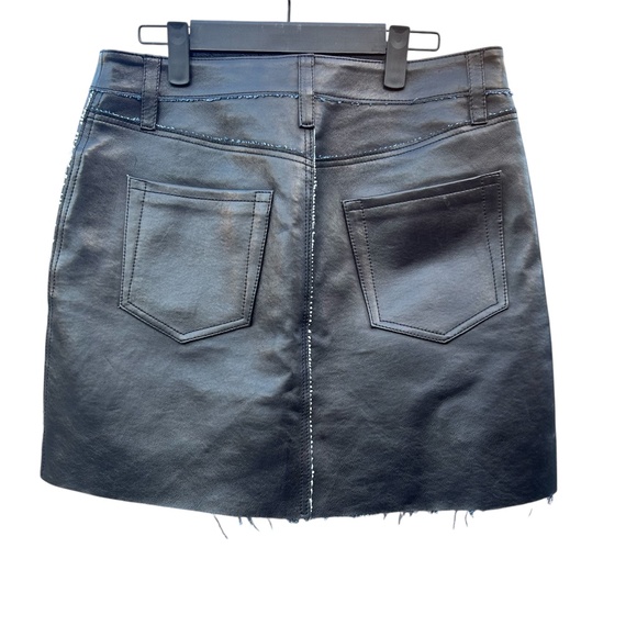 Frame Le Mini Skirt Stagger Auberry Leather Denim Size 28 Waist - Picture 2 of 10
